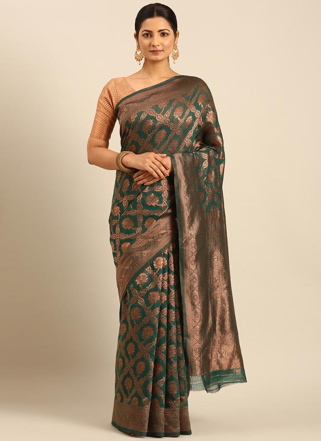 Cotton Teal Casual Wear Weaving Saree